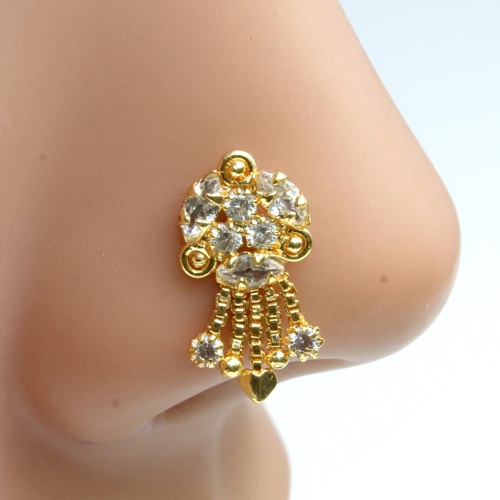 Hanging chains corkscrew nose pin