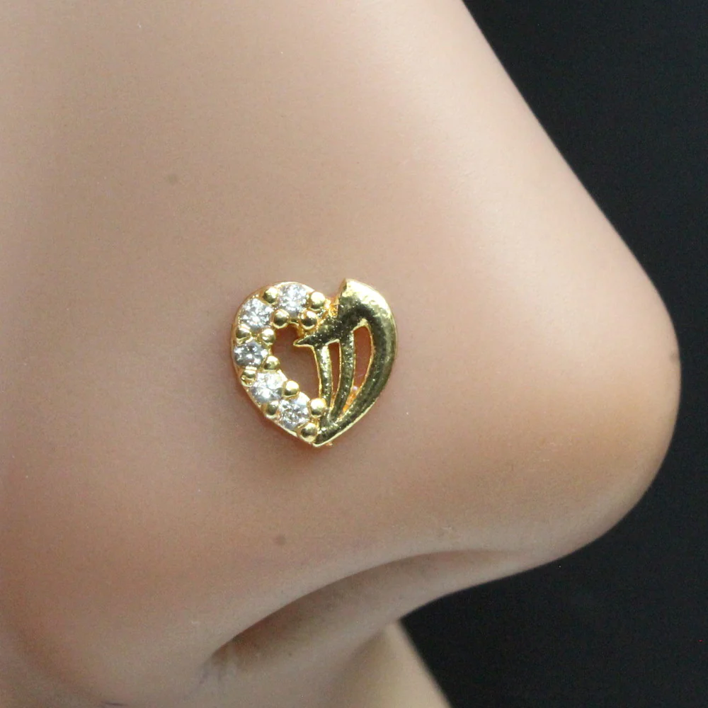 Heart-shaped Gold Plated Nose Stud