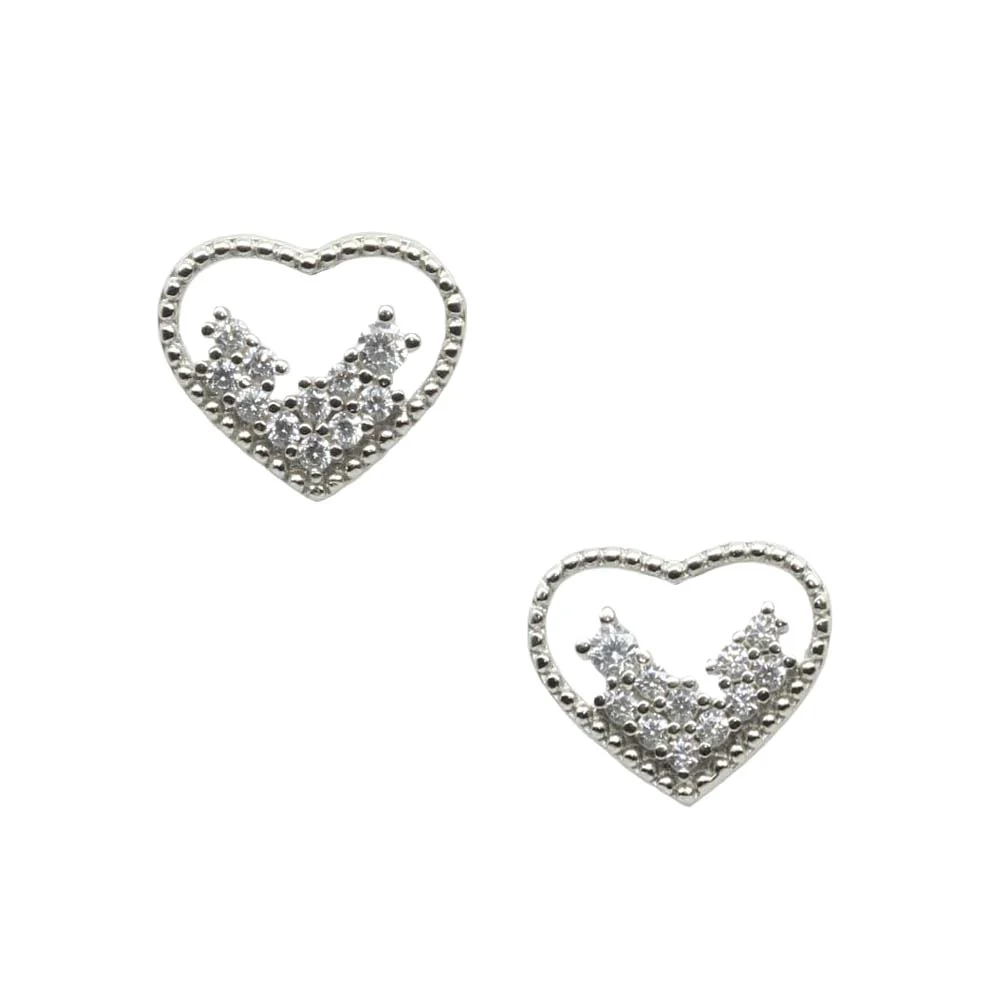 Heart Style 925 Silver CZ Stud Platinum Finish Earring - Image 2