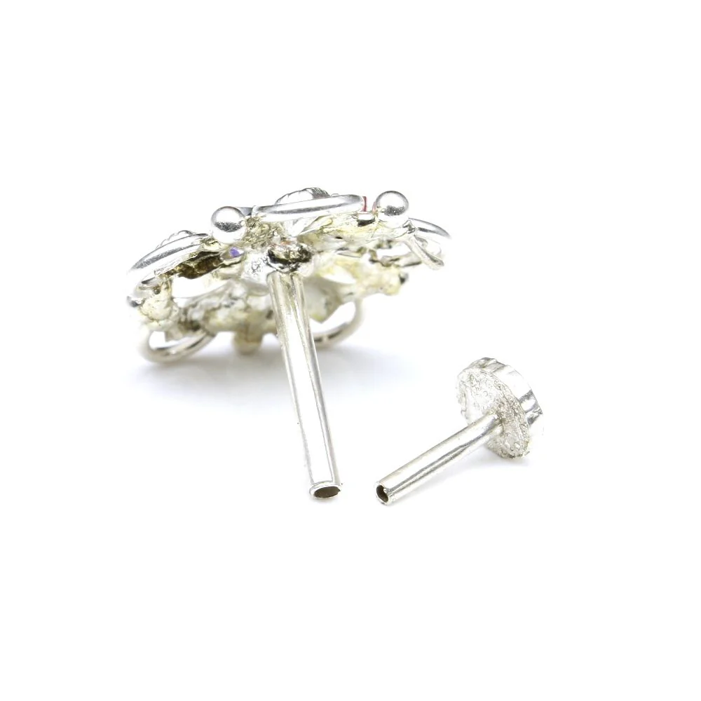 Indian Sterling Silver Floral Wheel Style Nose Pin - Image 3