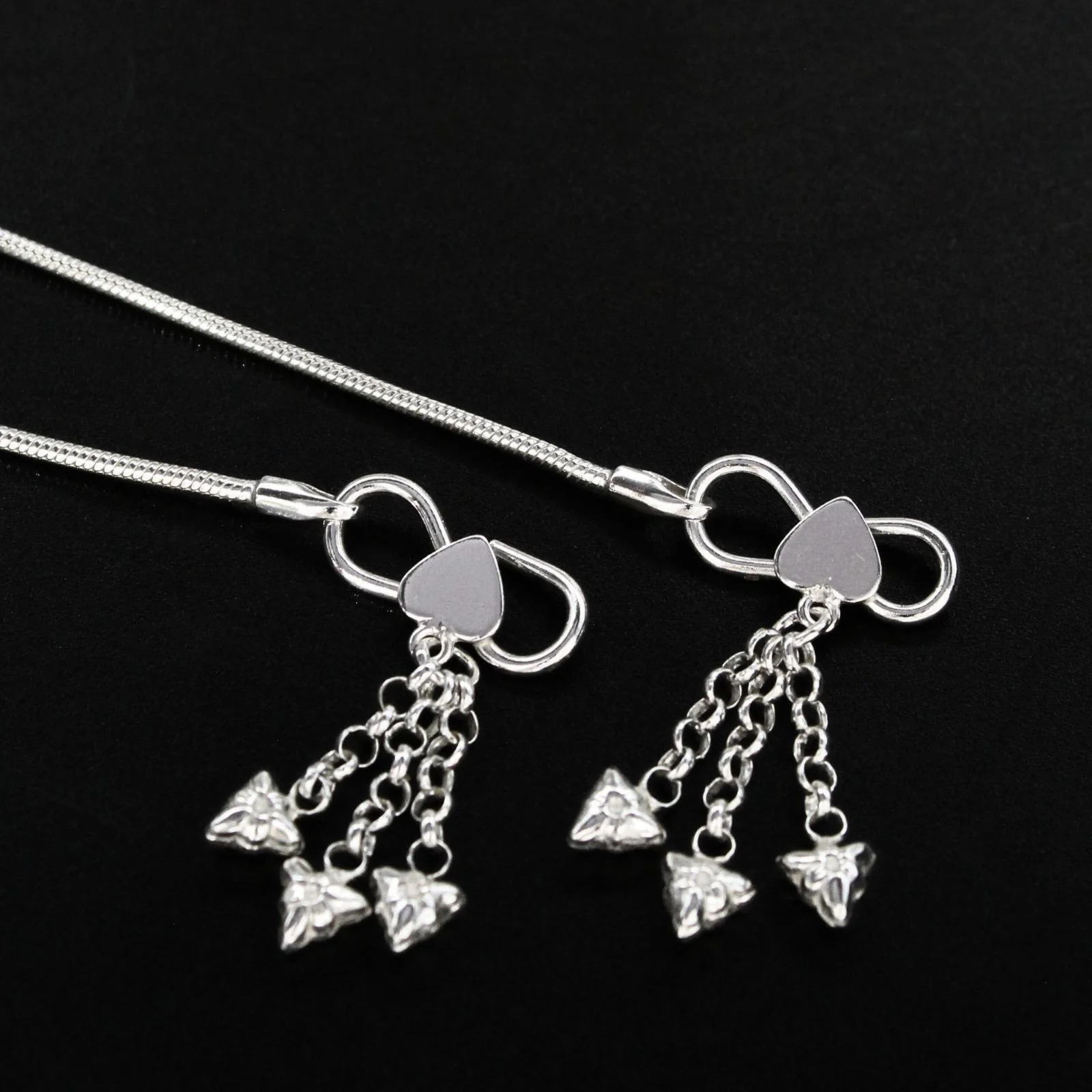 Indian 925 Sterling Silver snake Chain Anklet Pair 10.3" - Image 2