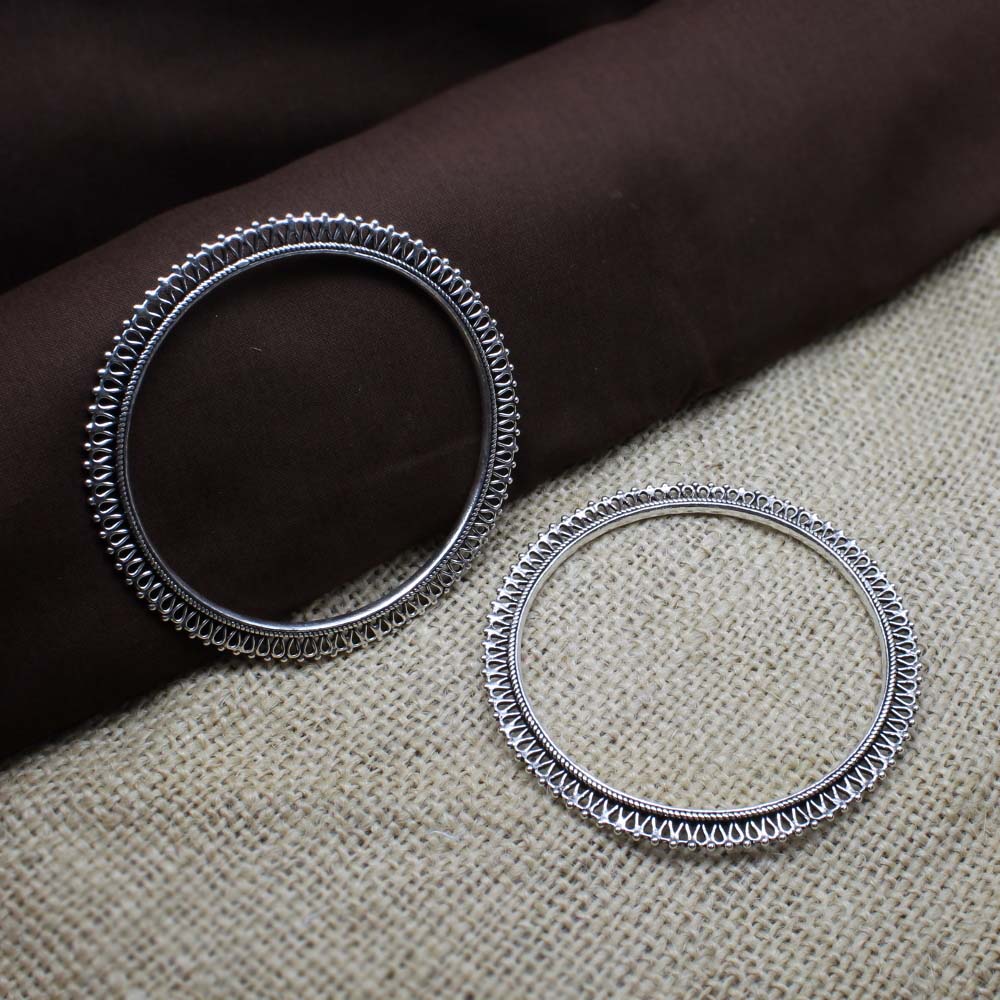 Indian Boho Style Real Sterling Silver Women Oxidized Bangles Pair