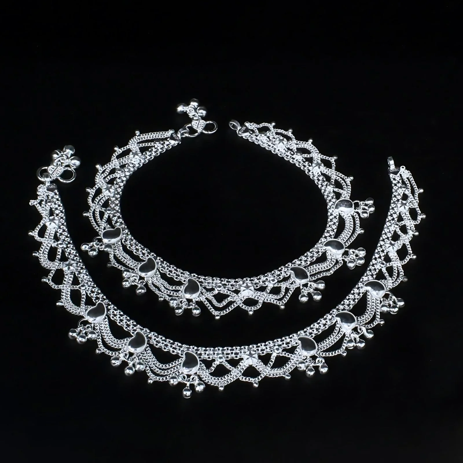 Indian Bridle Real Silver Anklets for Women Ankle Pair 10.3" - Image 4