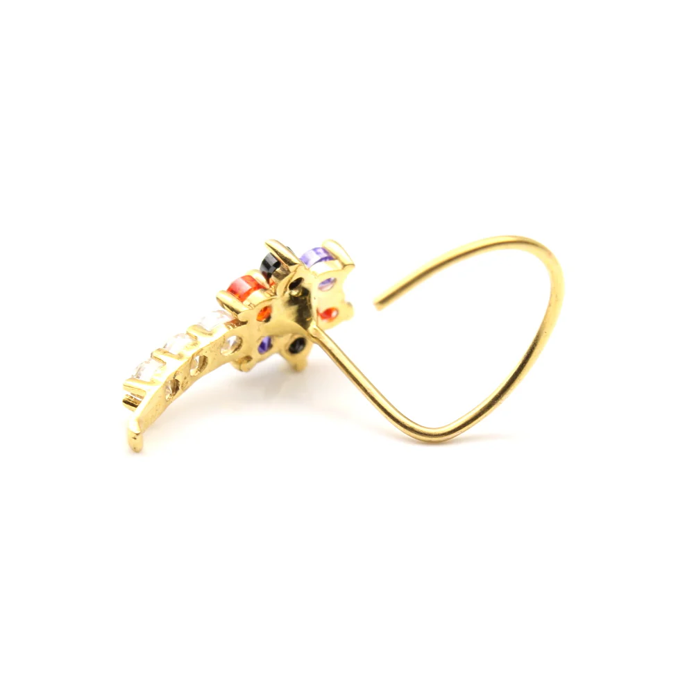 Indian Flower vertical 14k Real Gold CZ Corkscrew Nose Stud 24g - Image 4