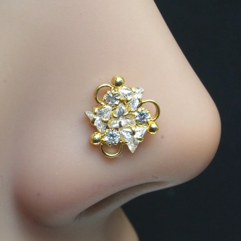 Indian Gold Plated floral Nose piercing - Image 2