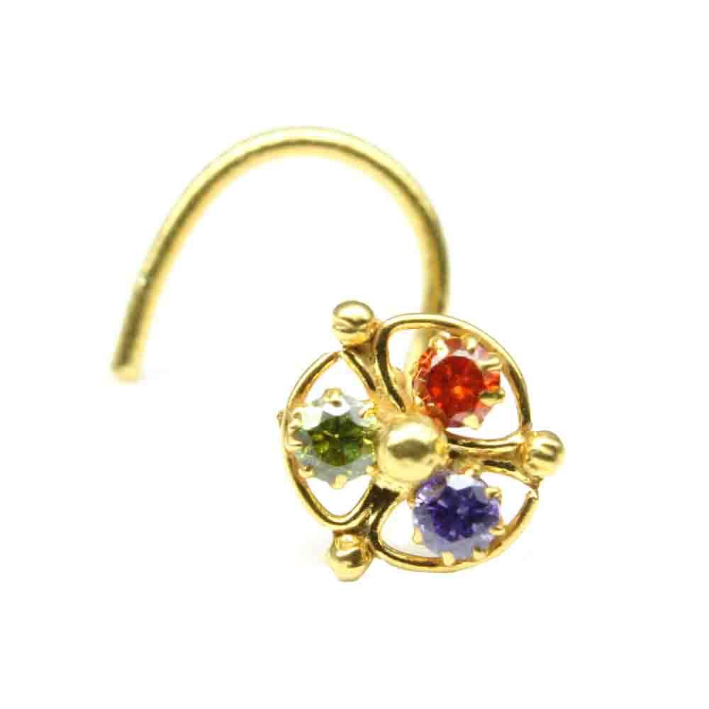 Indian gold plated floral nose stud - Image 2