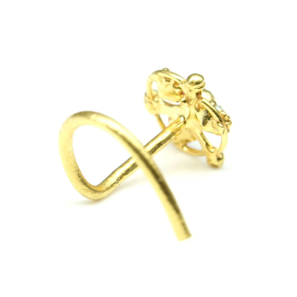 Indian gold plated floral nose stud - Image 3