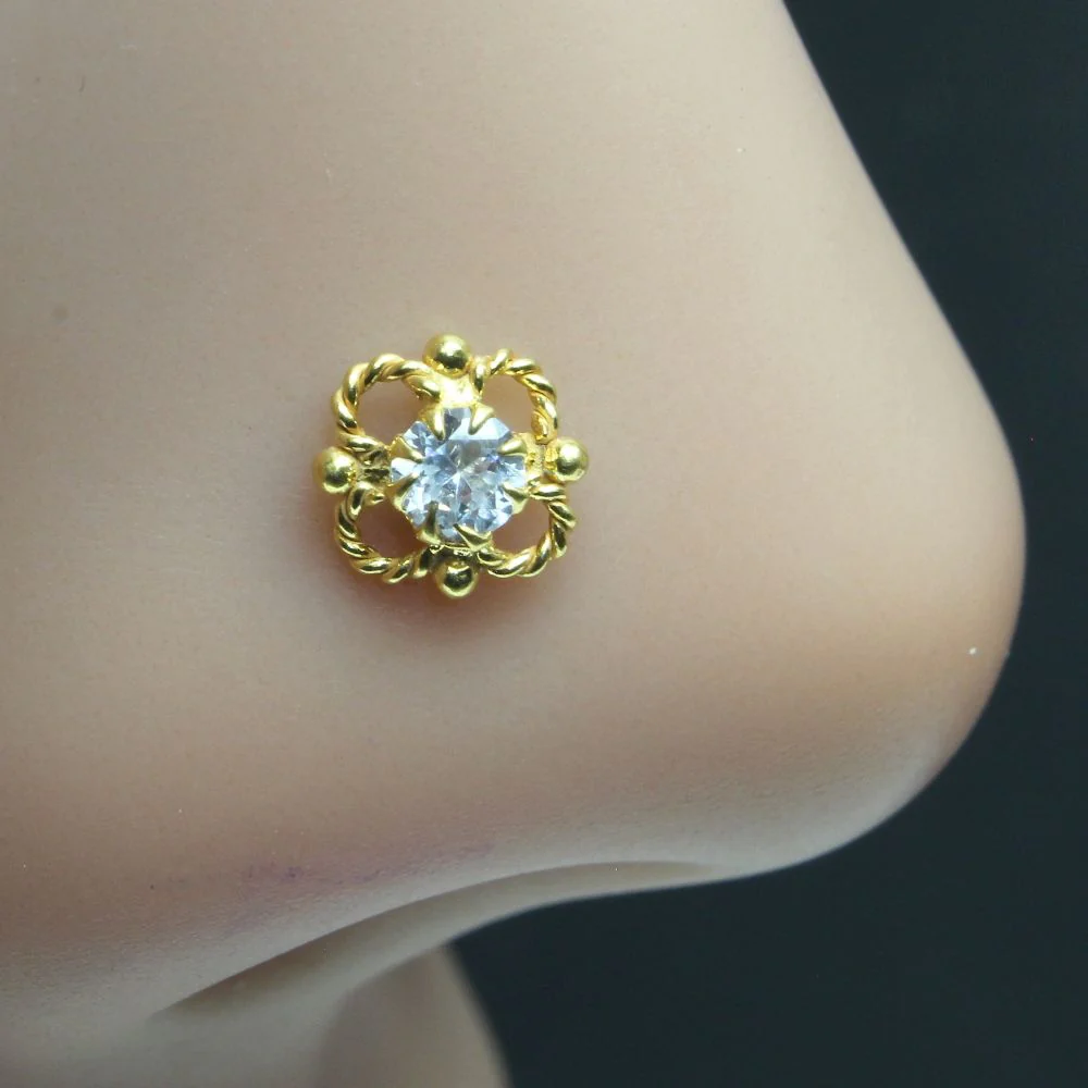 Indian gold-tone floral nose stud - Image 2