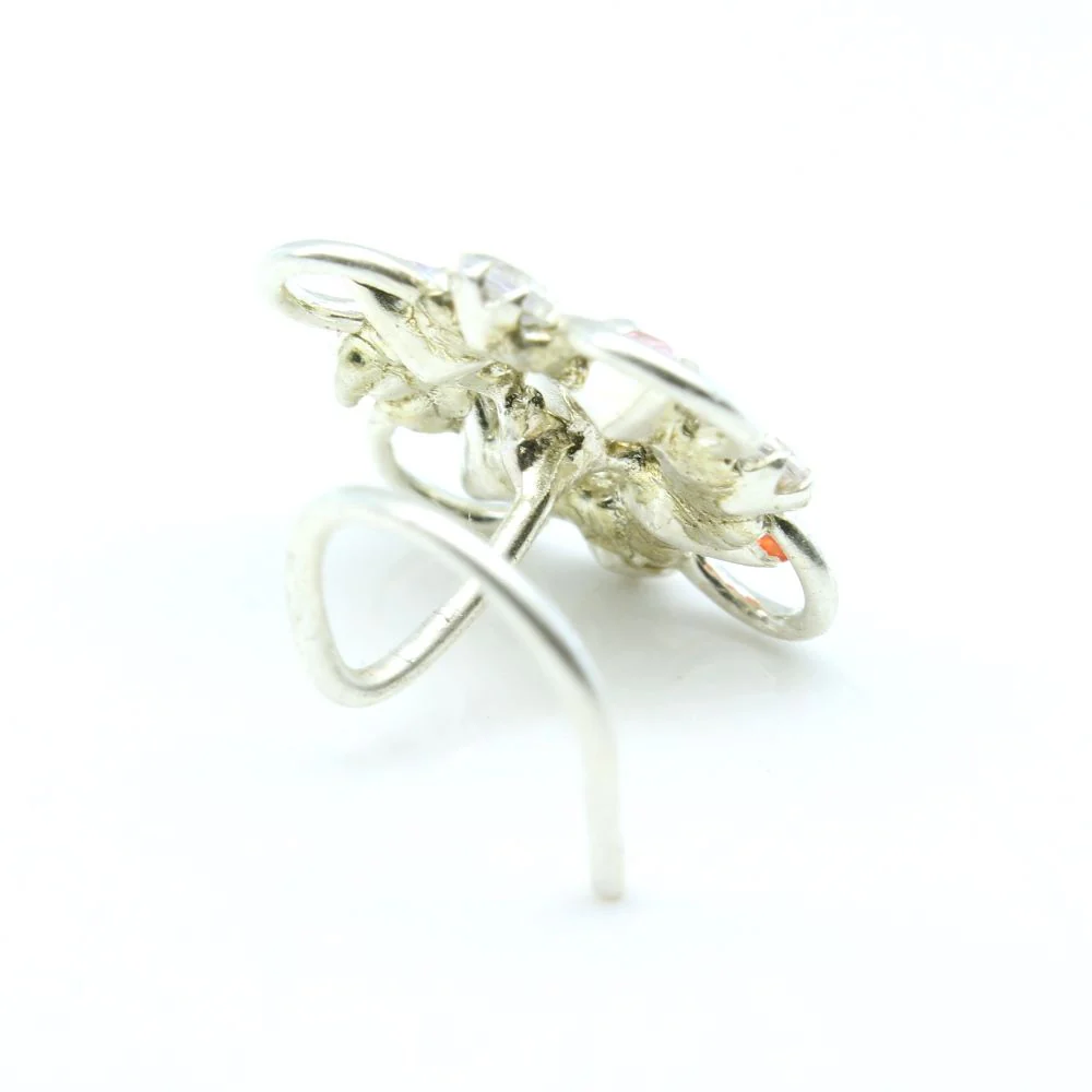 Indian nose ring Silver Floral Nose Piercing - Image 3