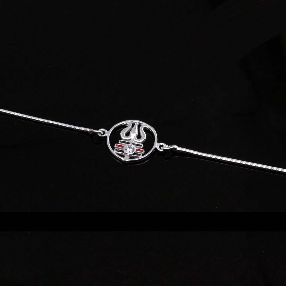 Indian Real Sterling Silver Bracelet Rakhi for men women 8" - Image 3