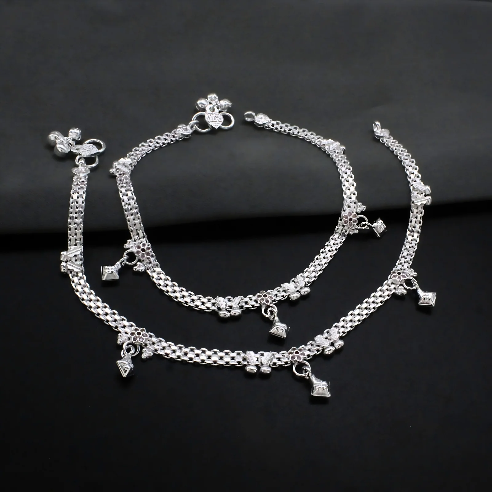 Indian Real Sterling Silver Pink CZ Dangle Anklet
