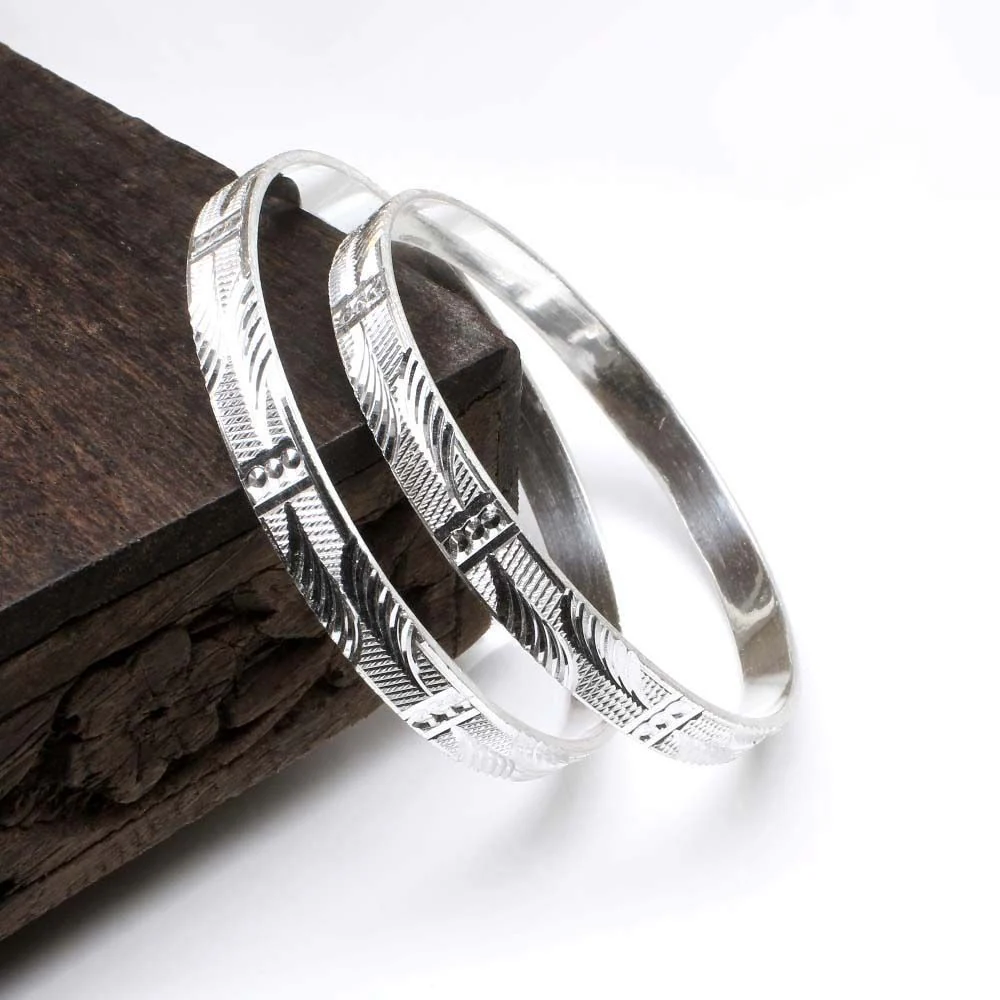 Indian Real Sterling Silver Women Bangles Bracelet Kangan - Pair