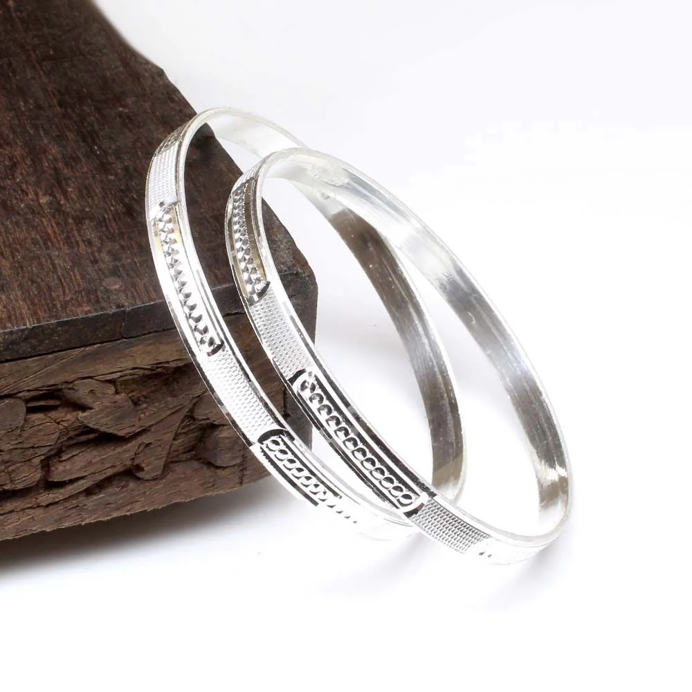 Indian Real Sterling Silver Women Bangles Bracelet (Kangan) Pair