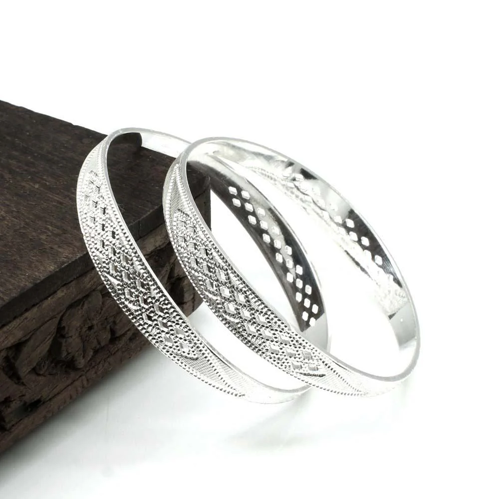 Indian Real Sterling Silver Women Bangles Bracelet (Kangan)-Pair