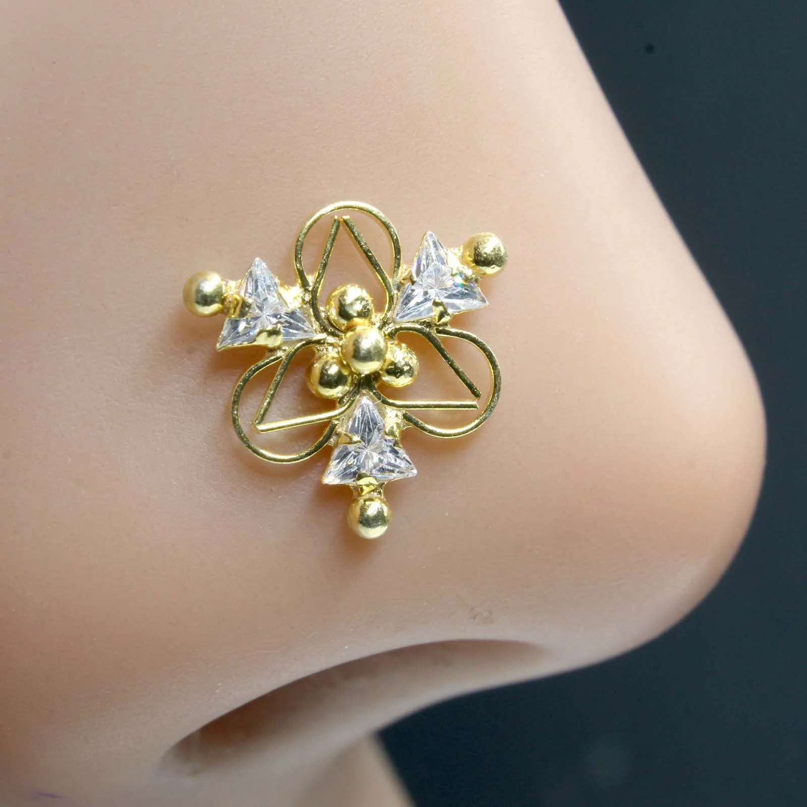 Gold Look Nose Stud Silver Base - Image 4