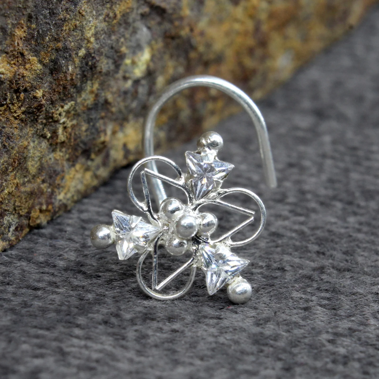 Gold Look Nose Stud Silver Base - Image 5