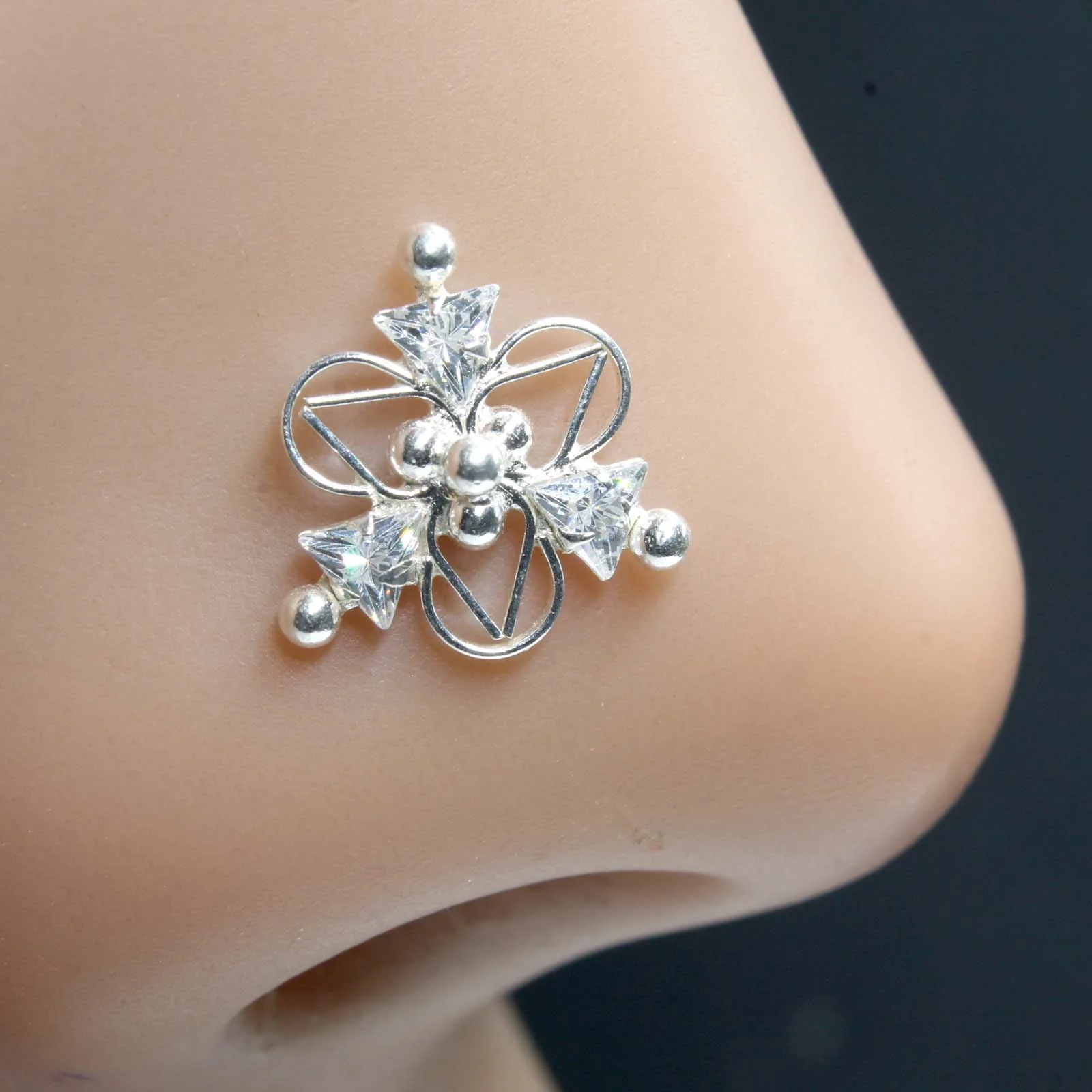 Gold Look Nose Stud Silver Base - Image 6