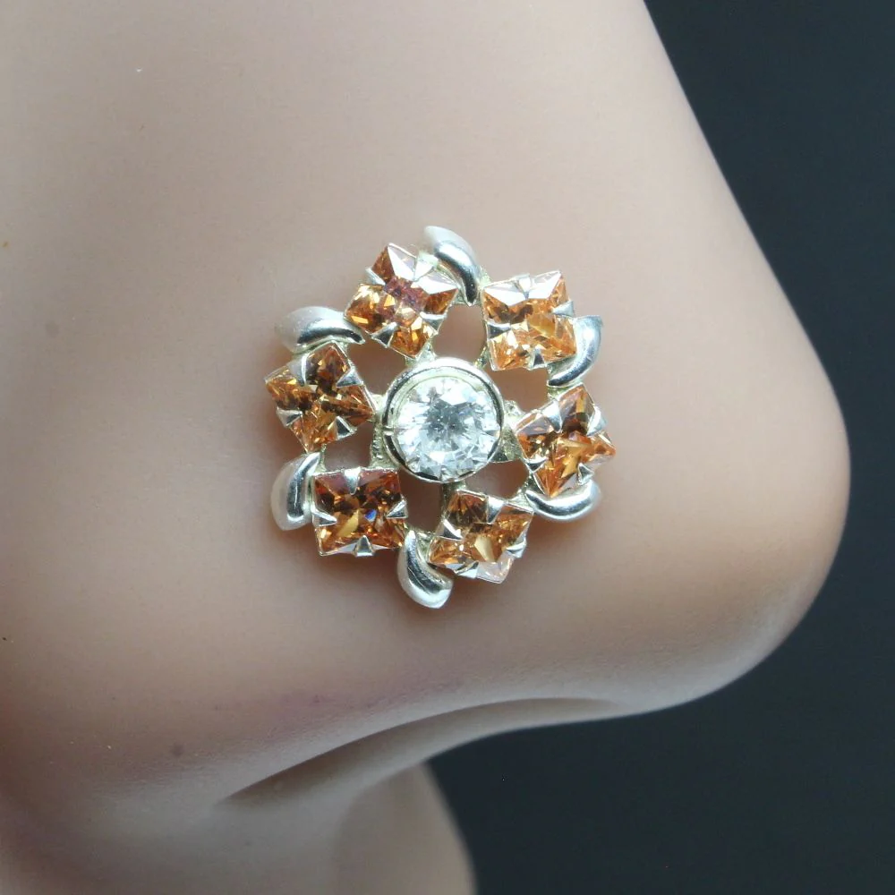 Indian Silver Marigold Nose Piercing - Image 2