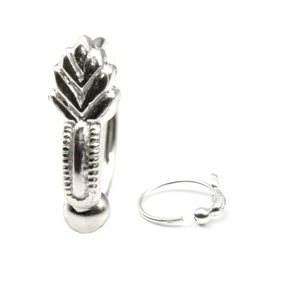 Silver Leaf Design Hoop Nose Piercing Ring - Image 2
