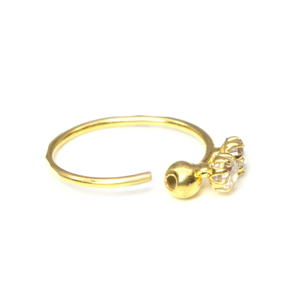 Indian Style 2 CZ Studded Nose Ring Hoop Stud 14k Solid Real Gold 22g - Image 3