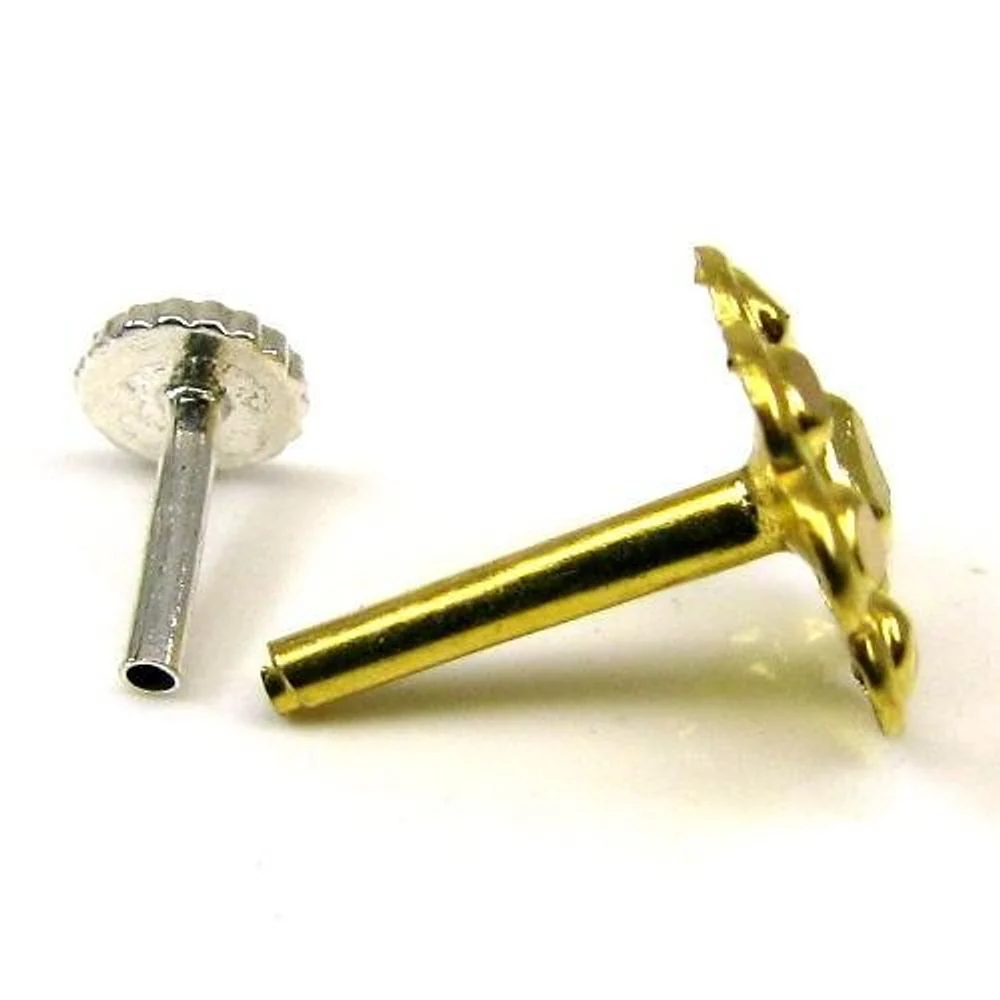 Indian Style Fancy Floral Design Body Piercing Jewelry  Nose Stud Pin Solid Real 14k Yellow Gold - Image 3