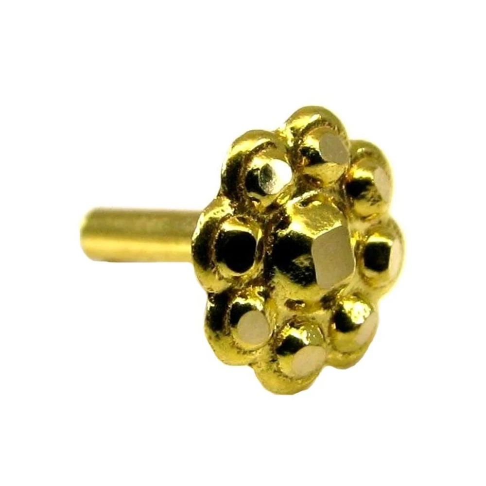 Indian Style Fancy Floral Design Body Piercing Nose stud Pin Solid Real 14k Yellow Gold - Image 2