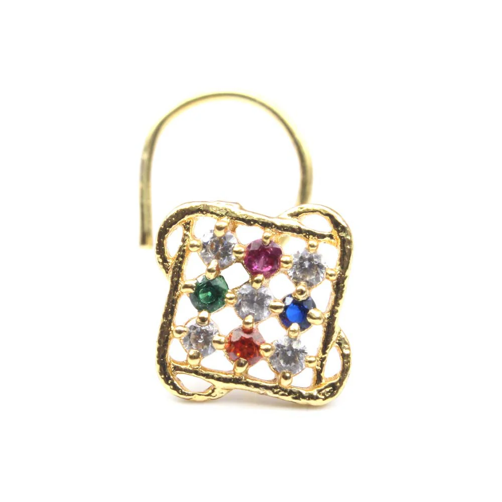 Indian style square Navratna nose pin - Image 2