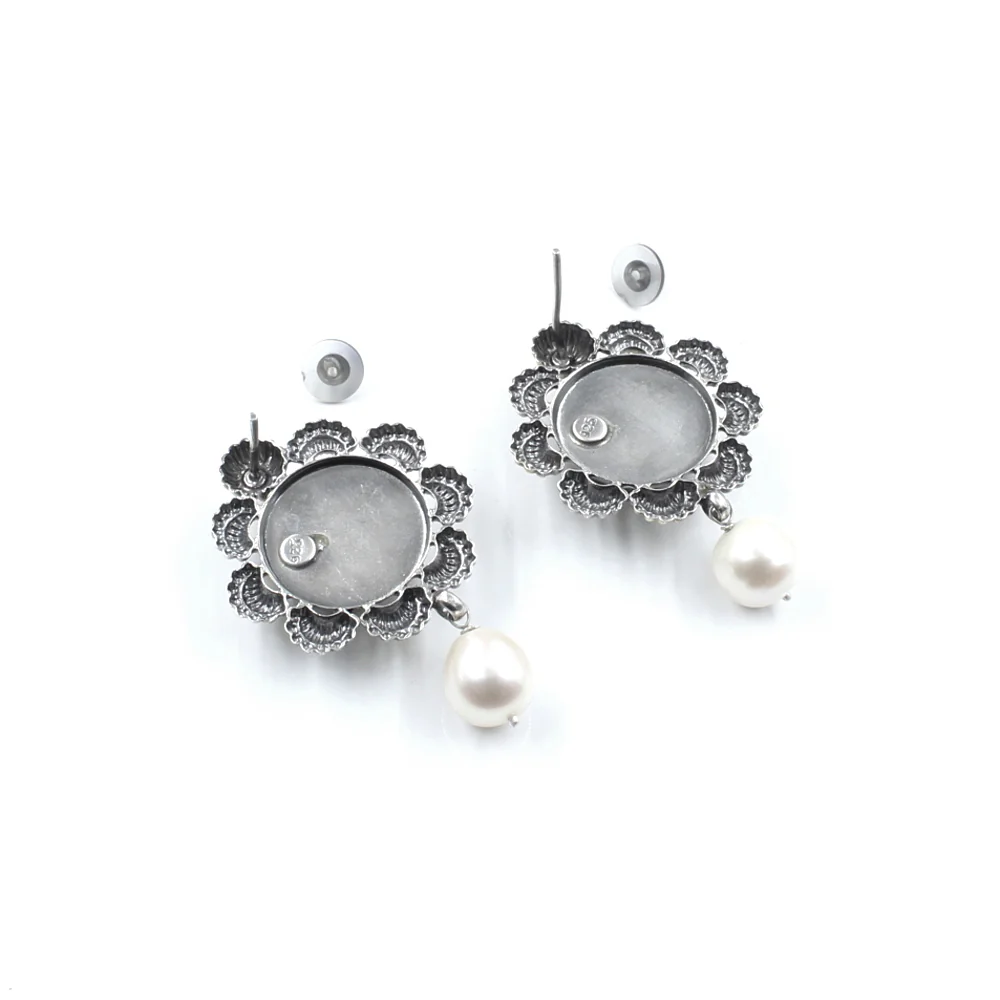 Jaipuri style two tone Real 925 Silver Dangle Emerald Pearl Jhumka Earrings for Women - Image 5