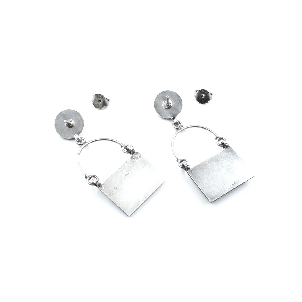 Jaipury style rectangle shaped Natural Emerald Jhumka with two tone made in 925 Silver - Image 5
