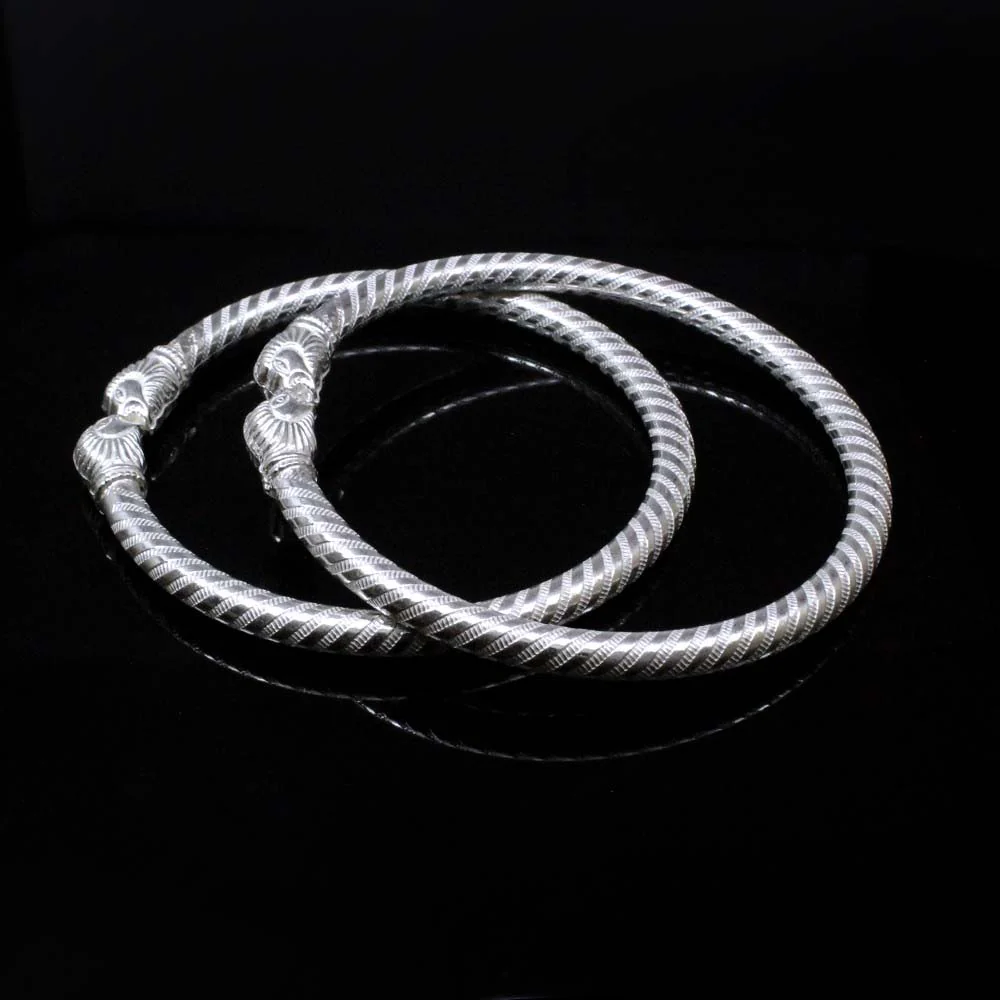 Loin Face Hollow Real Silver Bangle Bracelet Pair - 5.9 CM - Image 3