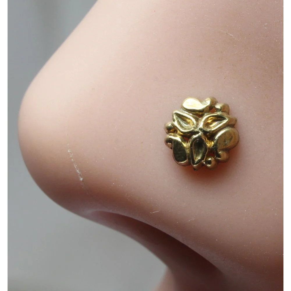 Lotus motif gold finish nose pin