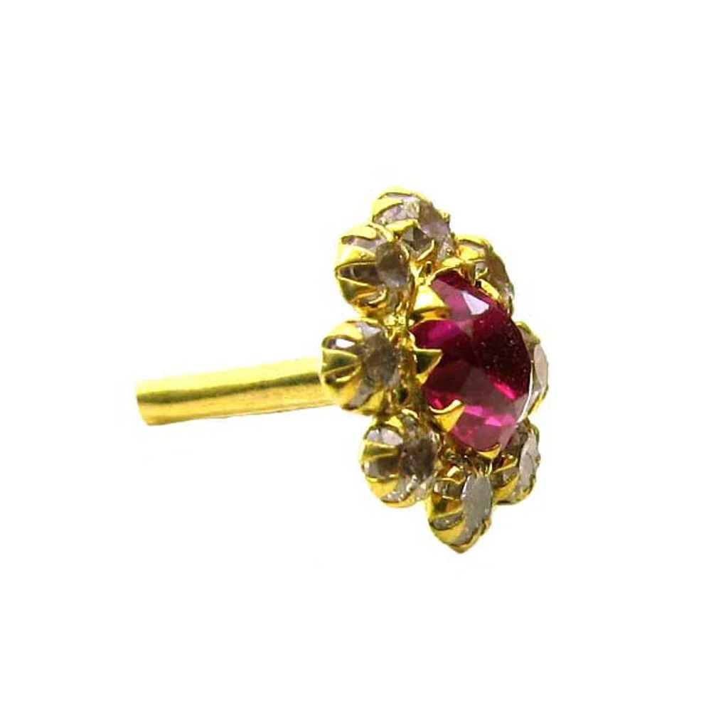 Lovely Pink CZ Body Piercing Nose stud Pin Solid Real 14k Yellow Gold - Image 2