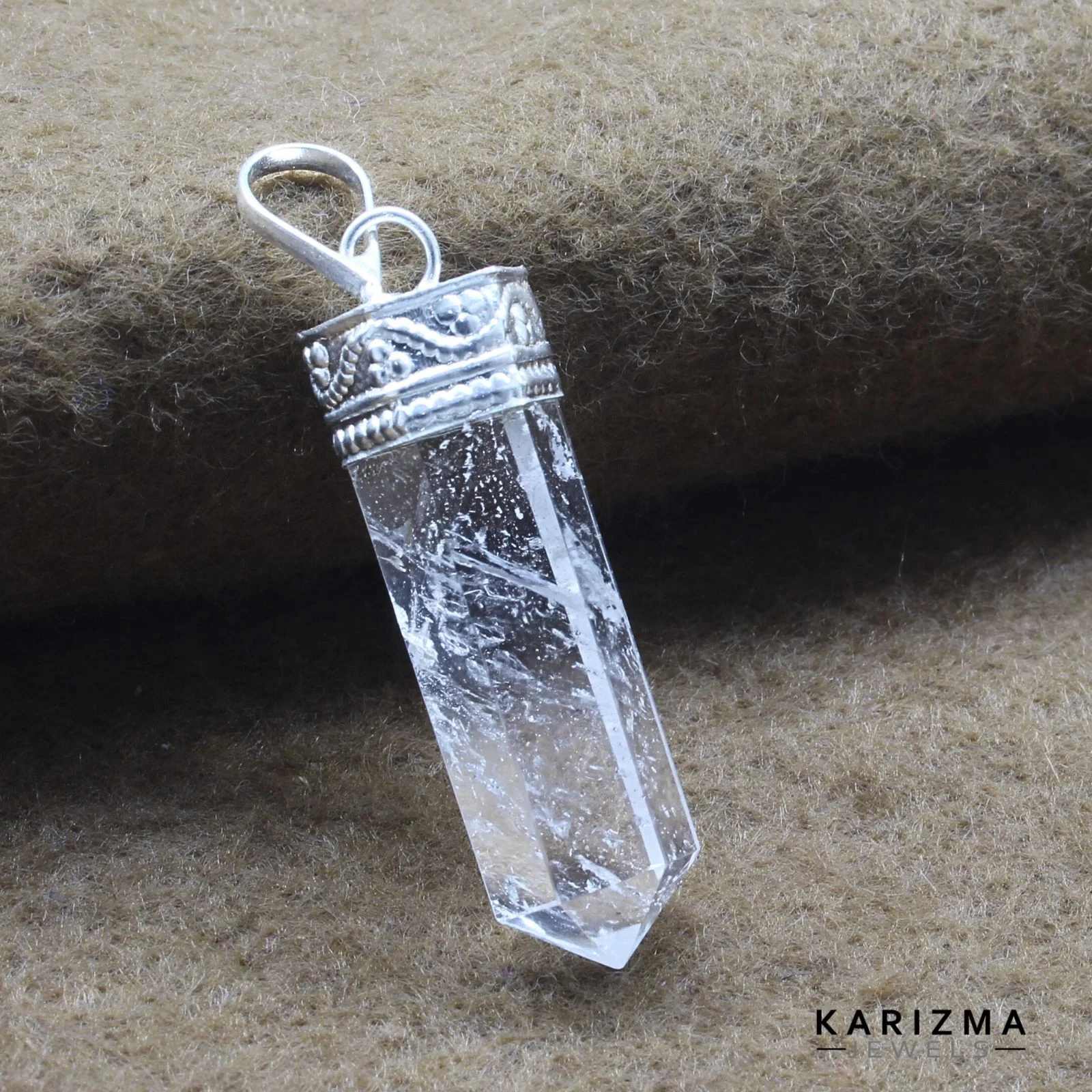 Minimal Pencil Design - Natural Quartz Crystal Healing Pendant