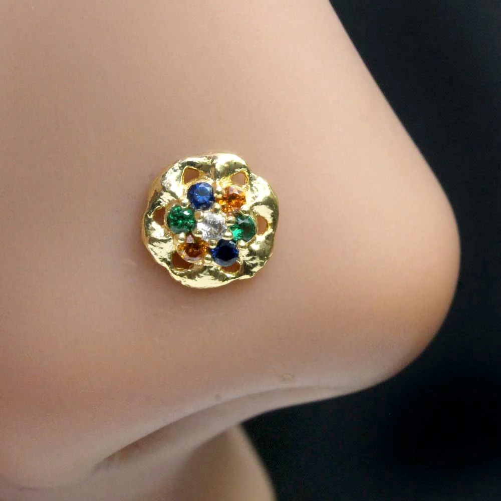 Multi Stone Gold Round Nose Pins