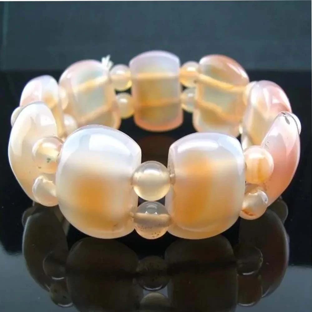 Natural Gemstone Band Bracelet - Pink Orange Agate - Image 3