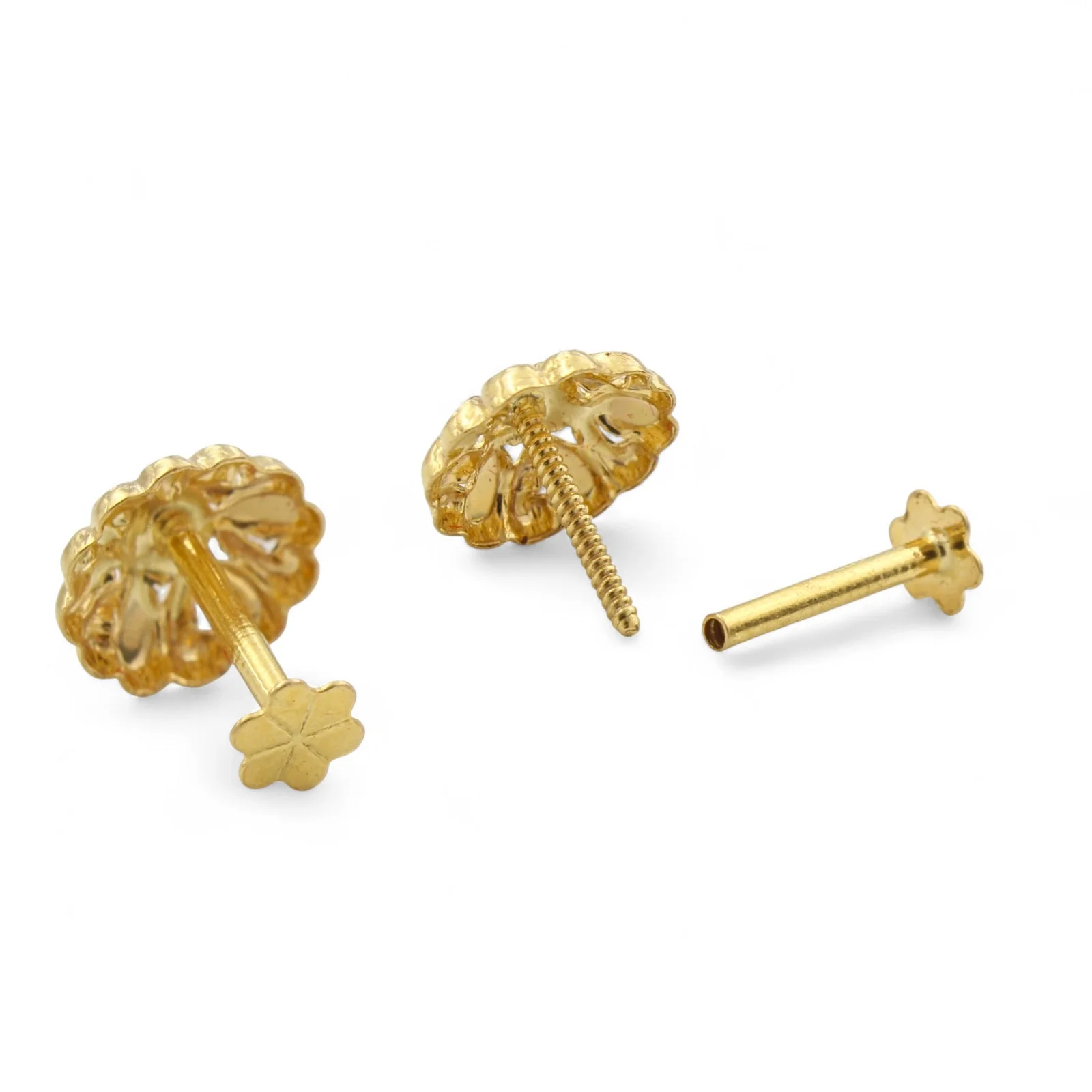 18K Gold Screw back Nose\Ear Stud – Lightweight Gold Nose Jewelry - Image 7
