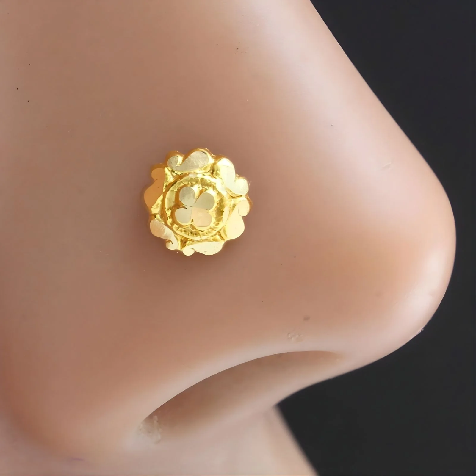 Handcrafted 18K Gold Screw Back Floral Nose\Ear Stud – Indian Nose Jewelry for Women - Image 3