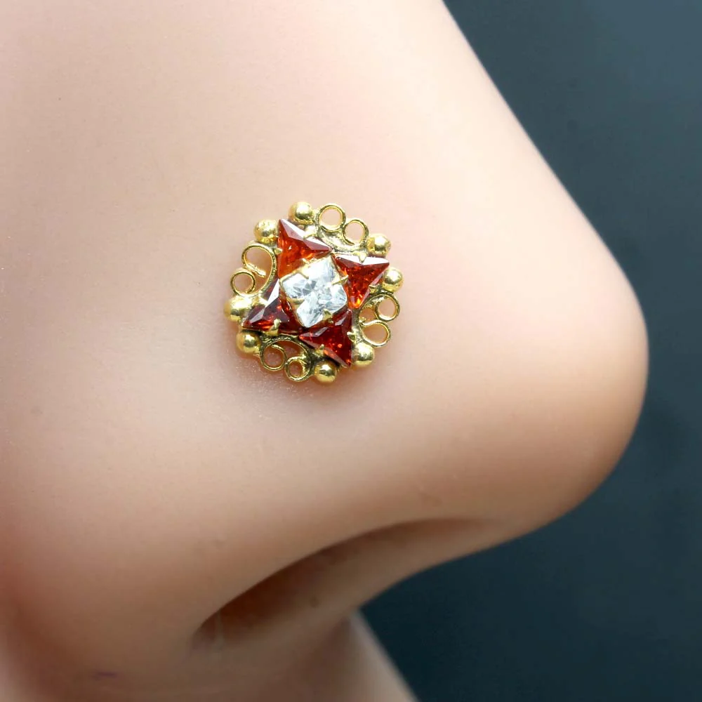 Orange White CZ Twisted nose ring