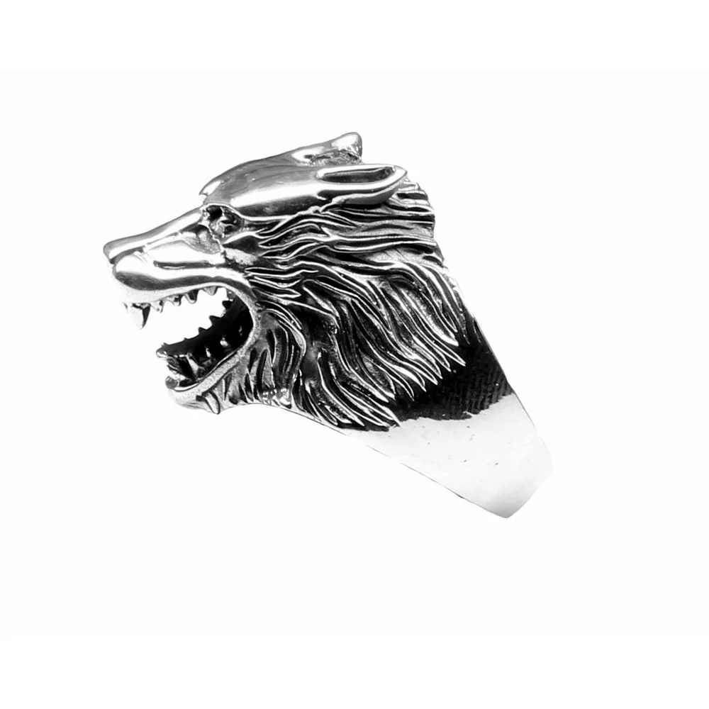 Oxidized 925 Sterling Silver Wild Wolf Design Men's Finger Ring - Image 3