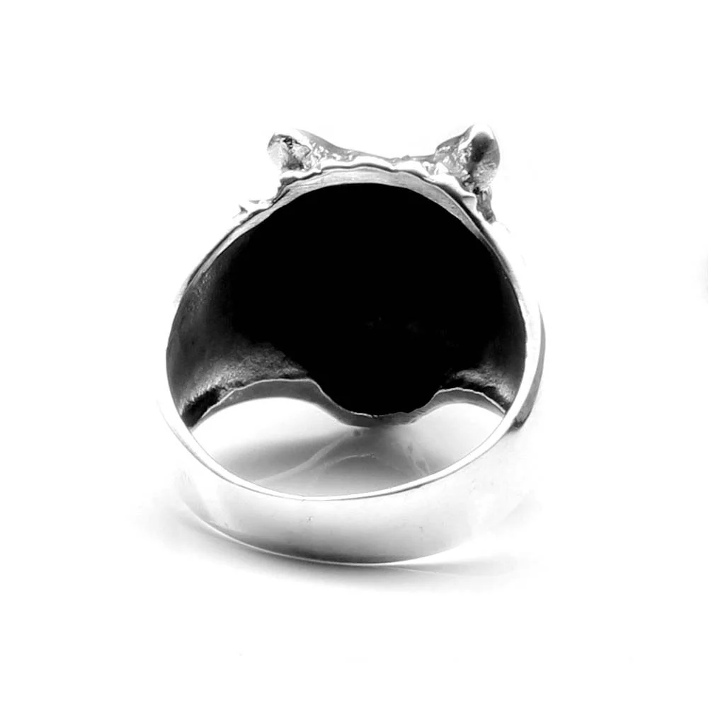 Oxidized 925 Sterling Silver Wild Wolf Design Men's Finger Ring - Image 4