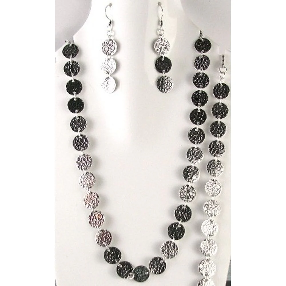 Oxidized Finish Solid Real .925 Sterling SILVER Earrings Coin Necklace Bracelet Set - Image 4