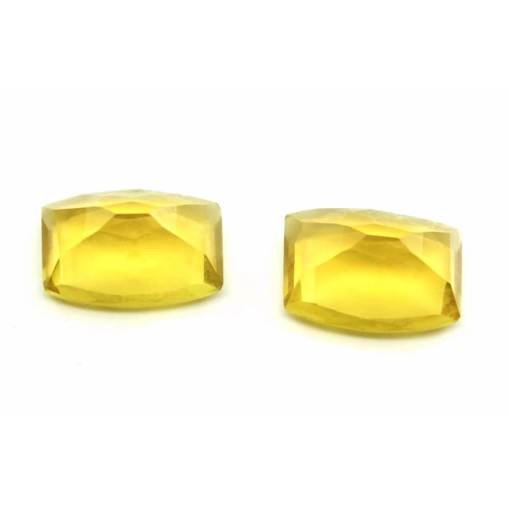 Pair of Synthetic Glass Cut Cushion Shape Stones Yellow - Image 3