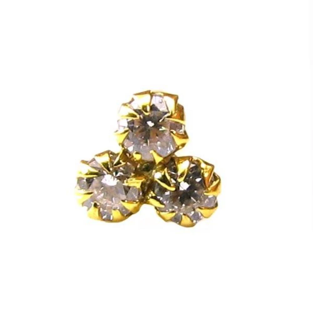 Precious White CZ Piercing Nose stud Pin Solid Real 14k Yellow Gold