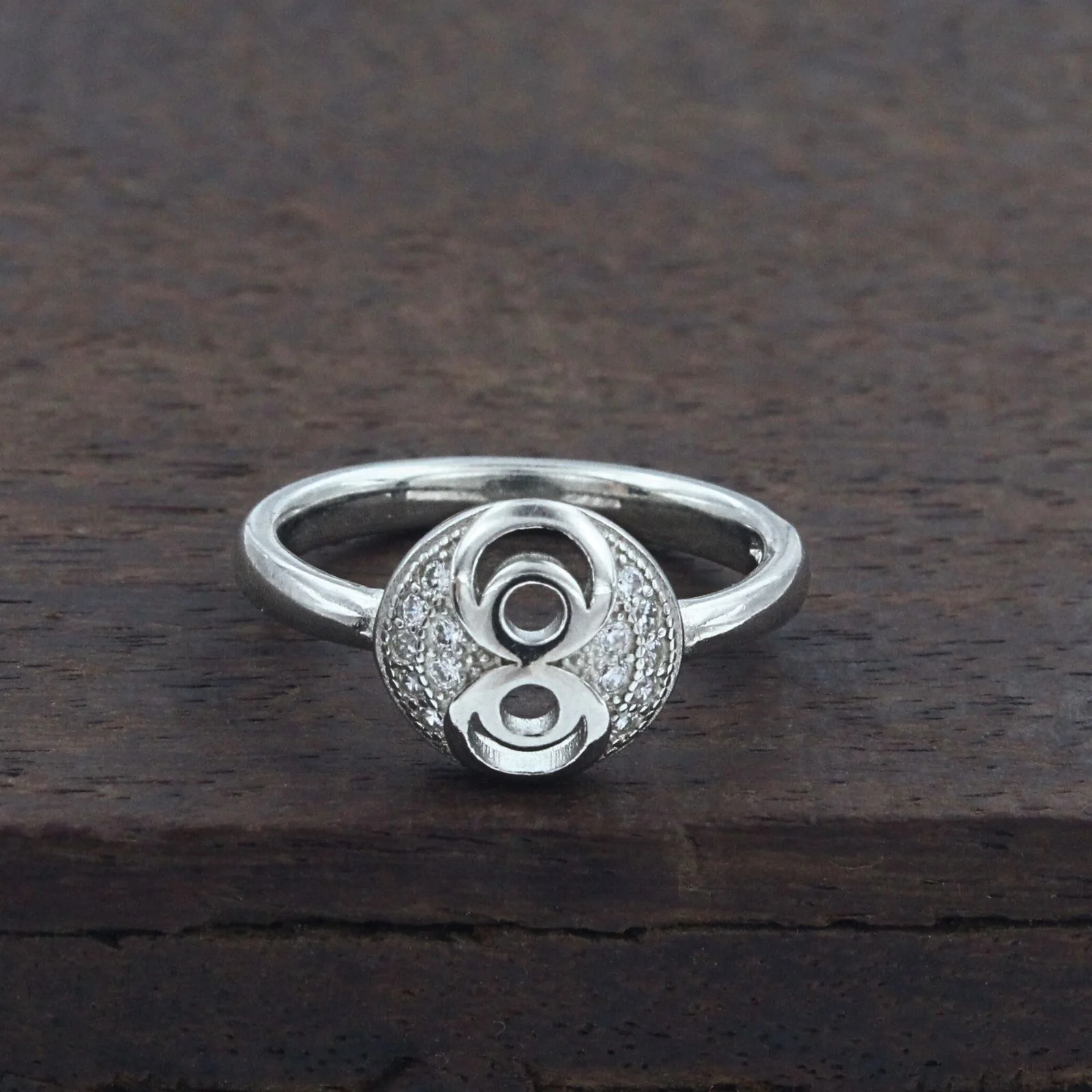 Premium 925 Real Silver White CZ Platinum Finish Owl Eye Ring