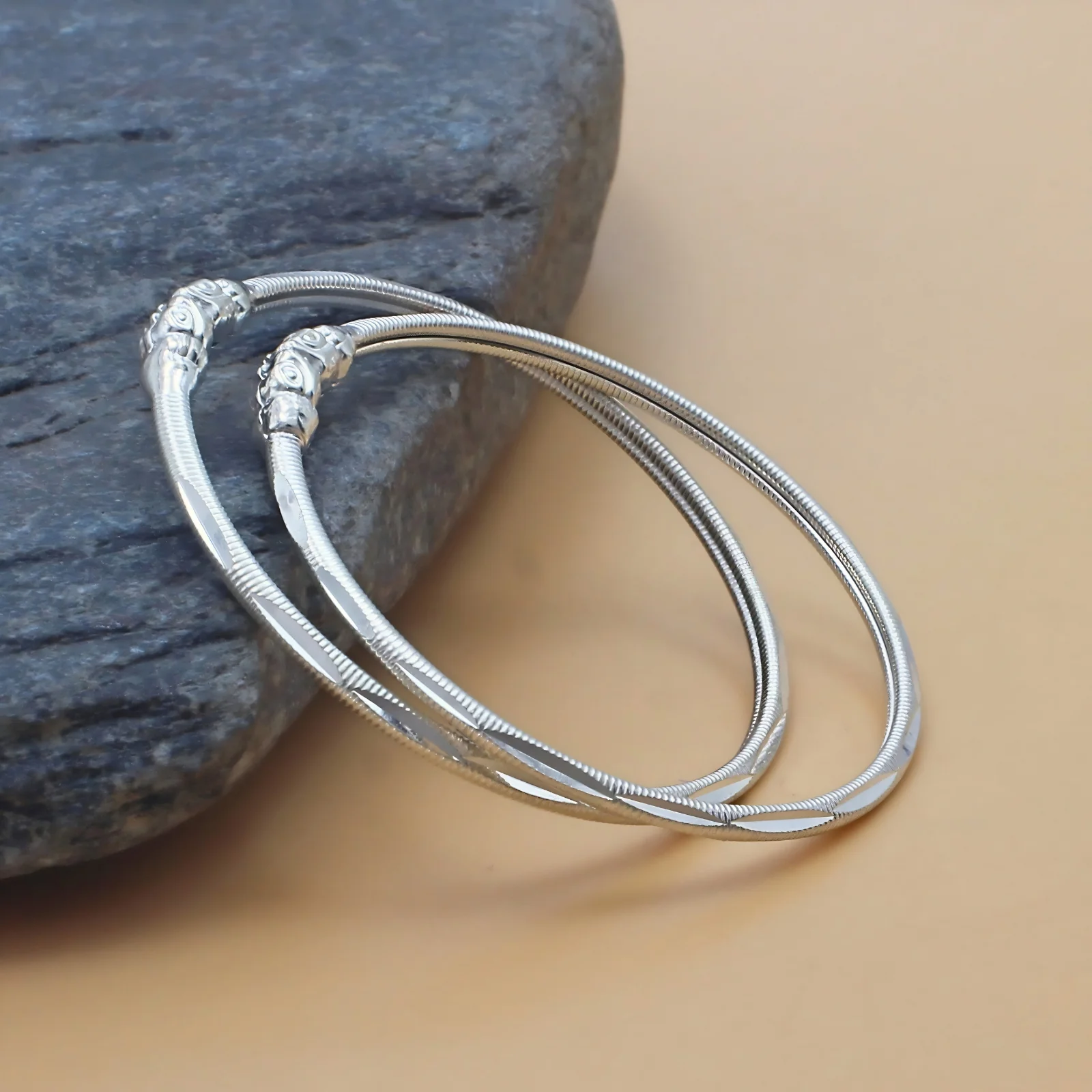Premium Silver Elephant Face Bangles Bracelet Pair for Kids - Image 2
