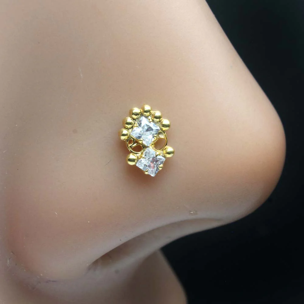 Princess-cut gold plated nose pin
