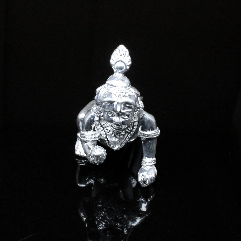 Pure solid Silver Bal Krishna Ladoo Gopal Kanha Ji silver idol - Solid inside