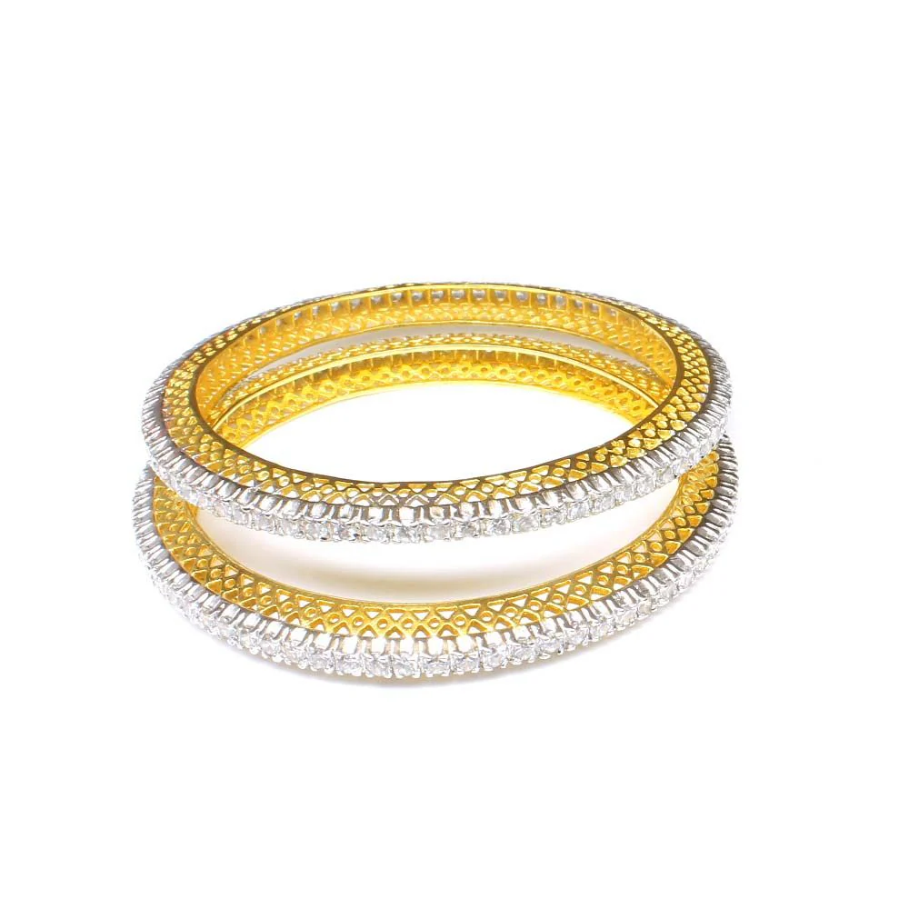 Queens two tone Fashion CZ Bracelet Bangle - Pair - Image 3