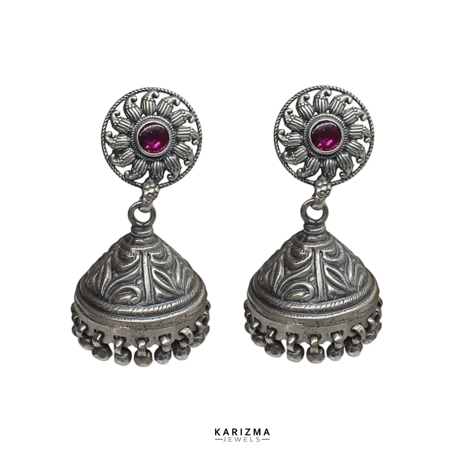 Rani Pink Stone 925 Sterling Silver Oxidized Handcrafted women Earrings - Image 4