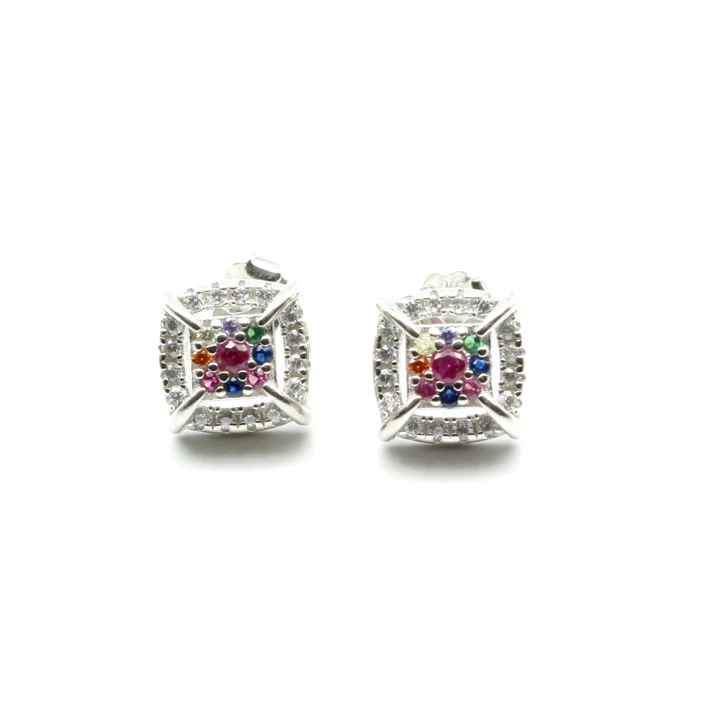 Real 925 Silver CZ Stud Platinum Finish Earring - Image 2